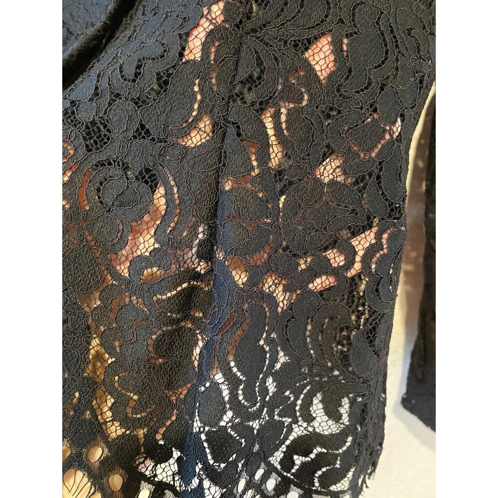 Black Unconventional Lace Top Collar Button Up Sz XL Goth Romantic Stretch - Picture 3 of 7